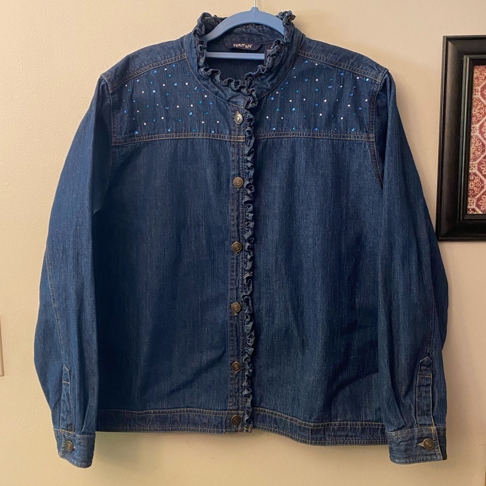 Krazy Kat embellished Dark Blue Ruffle Denim Jacket